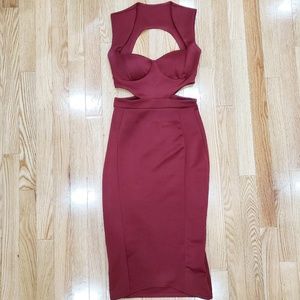 Sexy Cut-Out Boohoo Dress Burgundy. Size 4.